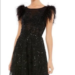 Mac Duggal - Feather Cap Sleeve A-Line Gown